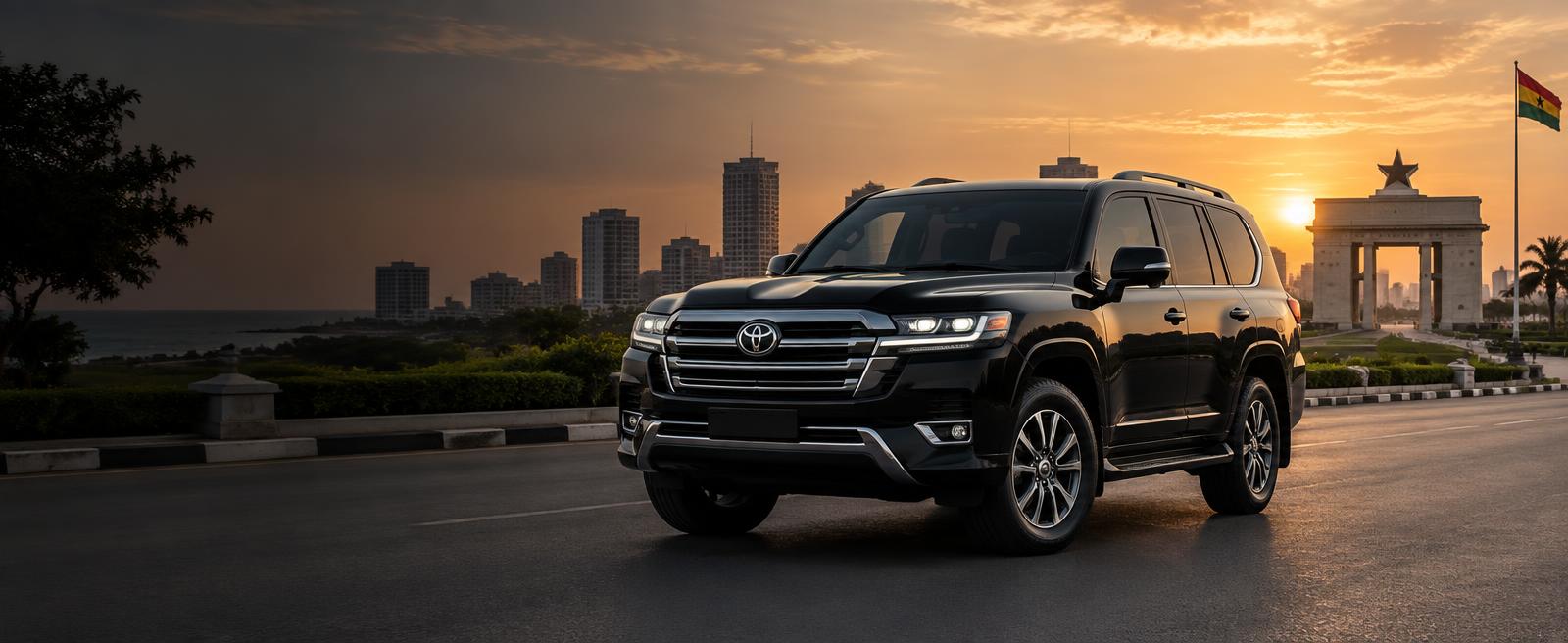 Toyota Land Cruiser in Accra at sunset